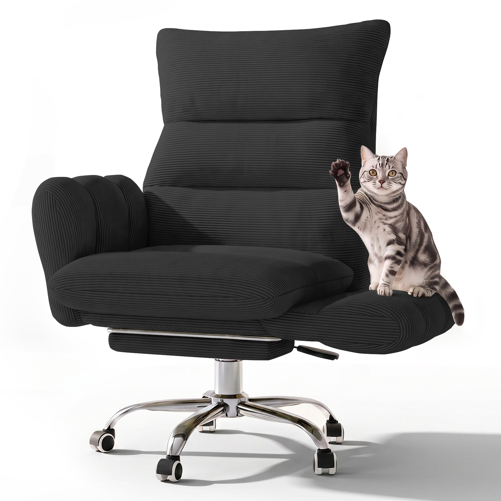 HOMRELEXA Cross Legged Office Chair, Cloud Desk Chair with Flip-Up Arm Rests, Foot rest, Wide Seat, Comfy Executive Ergonomic Computer Gaming Chair, Black