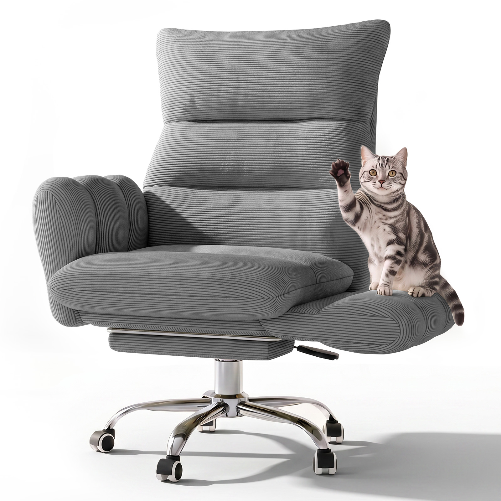 HOMRELEXA Cross Legged Office Chair, Cloud Desk Chair with Flip-Up Arm Rests, Foot rest, Wide Seat, Comfy Executive Ergonomic Computer Gaming Chair, Black