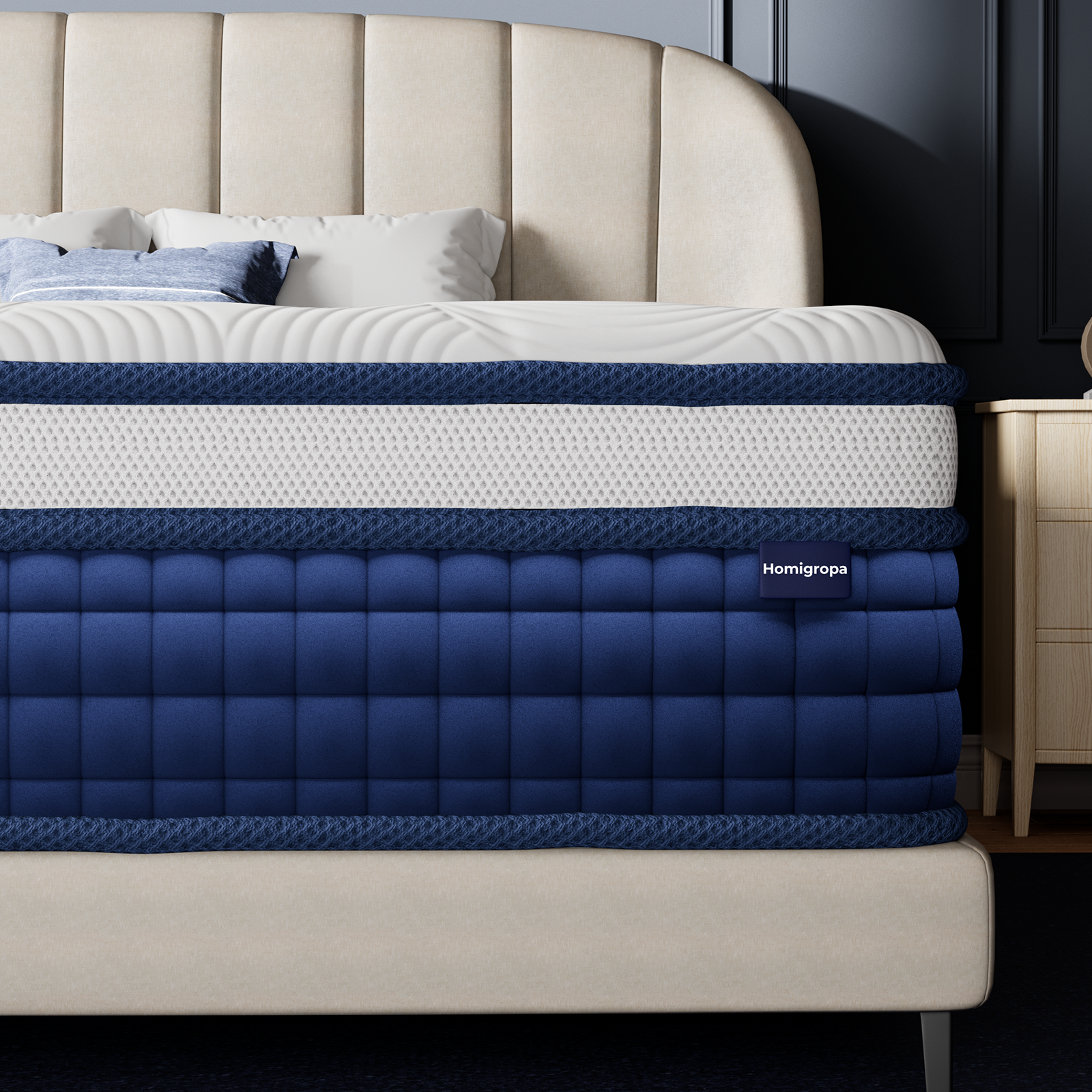 HOMiGroPa Mattress, Medium, Hybrid Mattress,Medium Support, Individually Pocketed Coils, Zoned Support & Motion Isolation, CertiPUR-US Certified