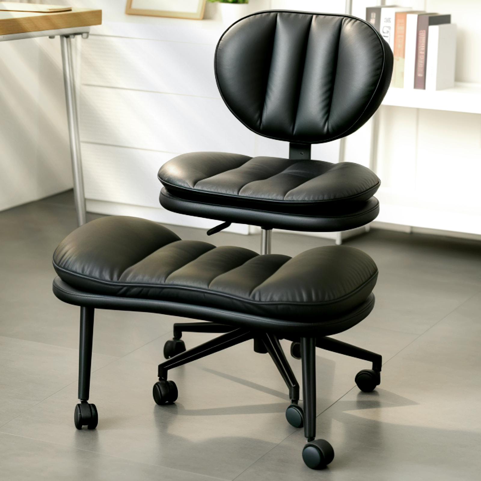 Cloud Cross‑Legged PU Leather Office Chair