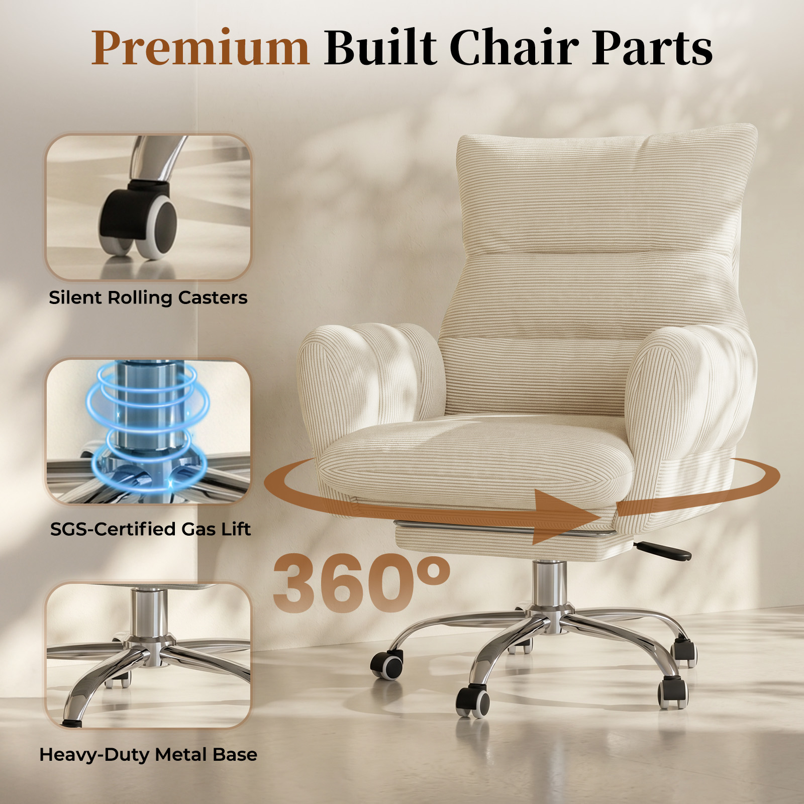 HOMRELEXA Cross Legged Office Chair, Cloud Desk Chair with Flip-Up Arm Rests, Foot rest, Wide Seat, Comfy Executive Ergonomic Computer Gaming Chair, Black
