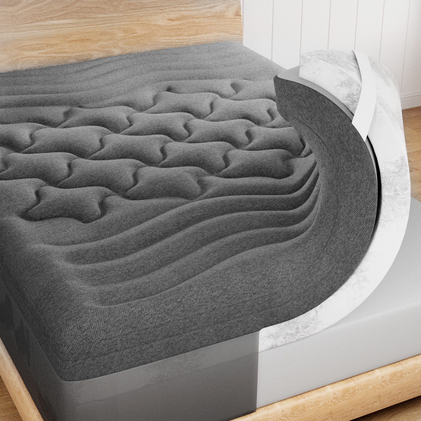 HOMRELEXA Dual Layer 4 Inch Bamboo Memory Foam Mattress Topper Full Size, 2 Inch Thick Soft Quilted Pillow Top Cover Plus 2 Inch Charcoal Gel Memory Foam Mattress Pad for Back Pain Relief