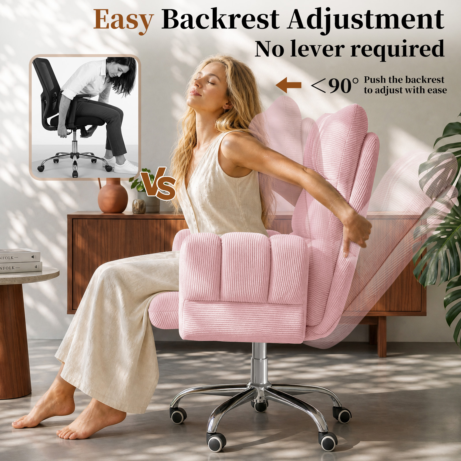 HOMRELEXA Cross Legged Office Chair, Cloud Desk Chair with Flip-Up Arm Rests, Foot rest, Wide Seat, Comfy Executive Ergonomic Computer Gaming Chair, Black