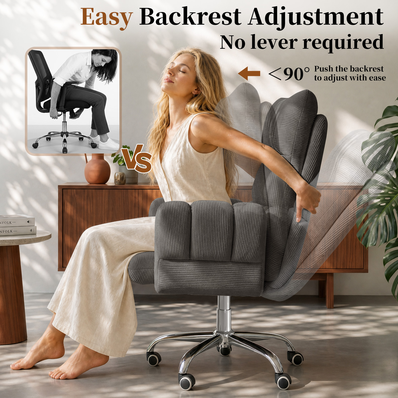 HOMRELEXA Cross Legged Office Chair, Cloud Desk Chair with Flip-Up Arm Rests, Foot rest, Wide Seat, Comfy Executive Ergonomic Computer Gaming Chair, Black