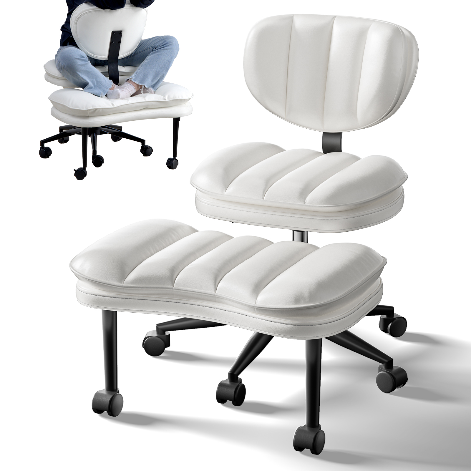 Cloud Cross‑Legged PU Leather Office Chair