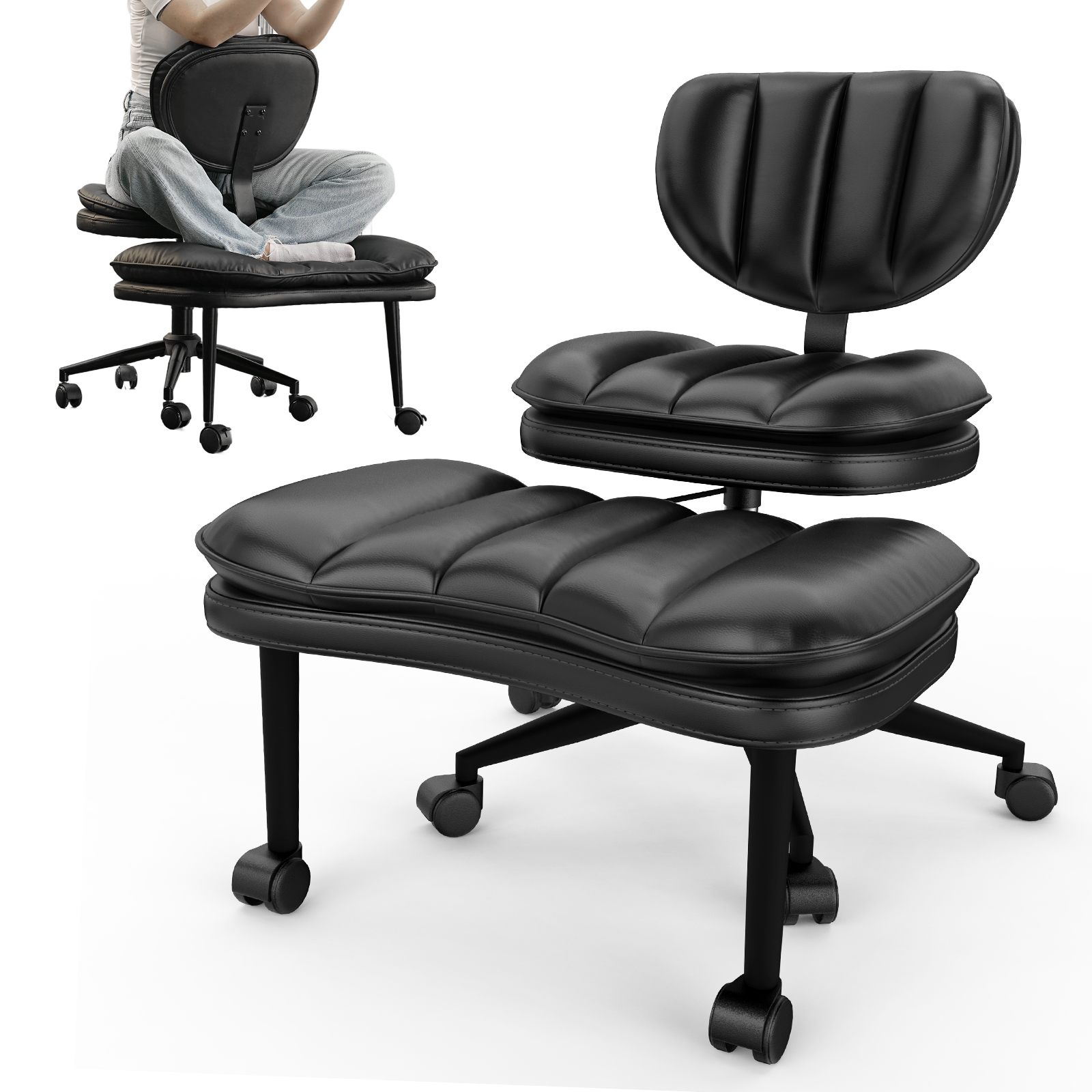 Cloud Cross‑Legged PU Leather Office Chair