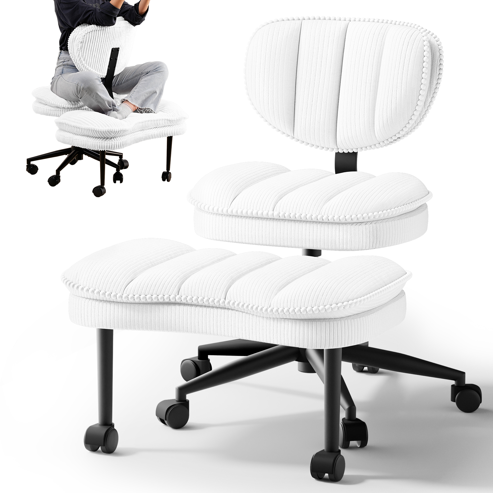 Cloud Cross‑Legged Corduroy Office Chair
