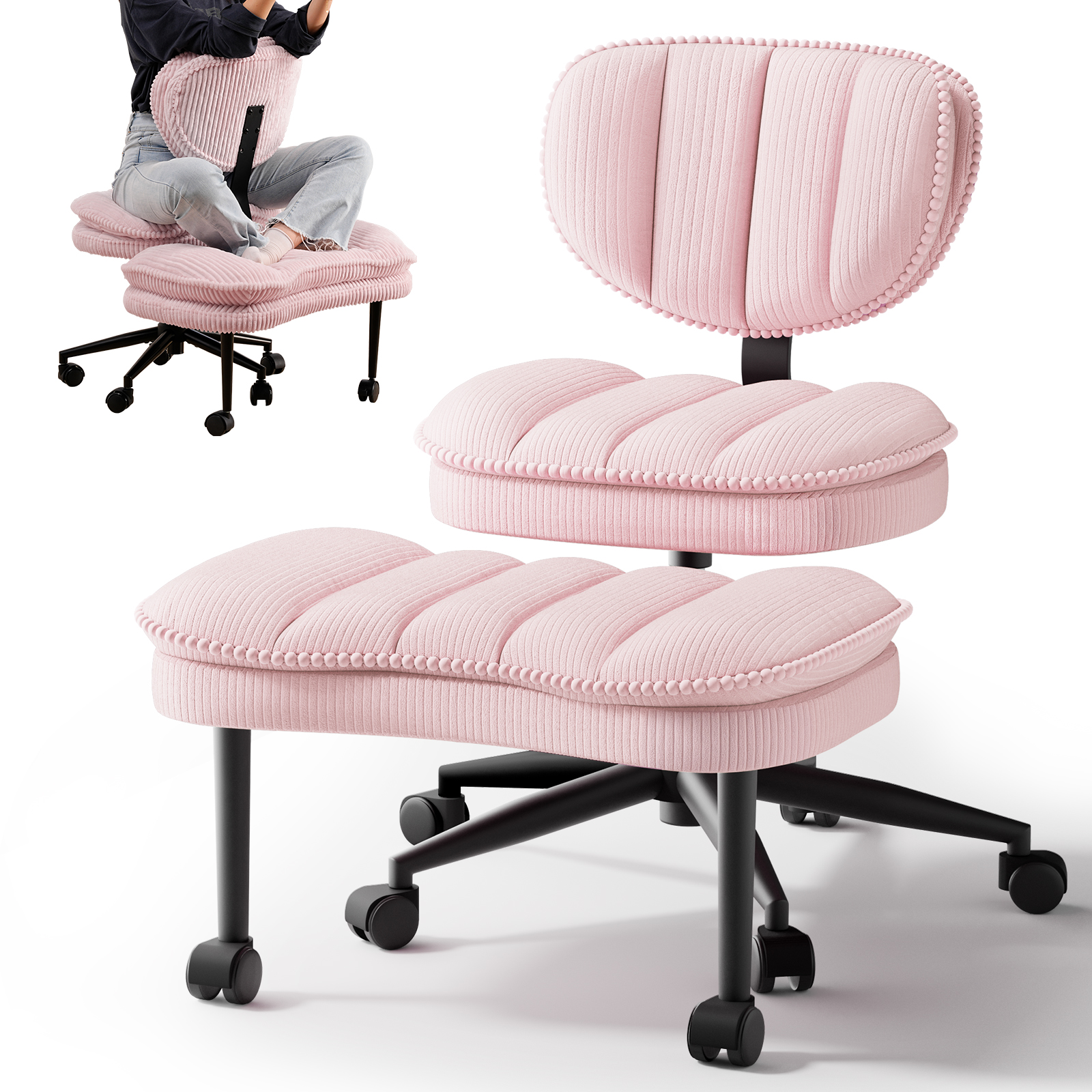 Cloud Cross‑Legged Corduroy Office Chair