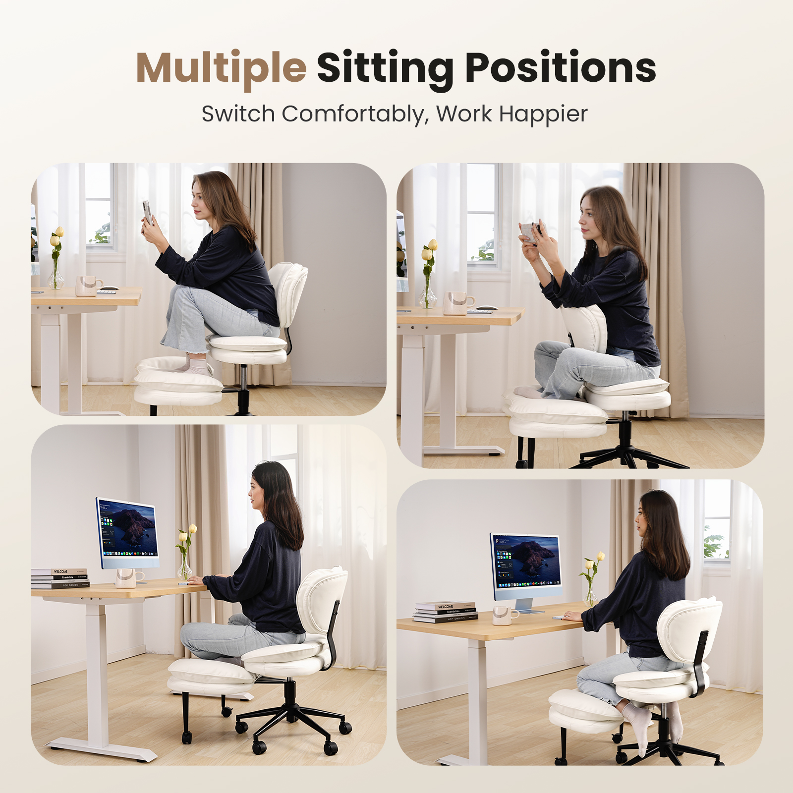 Cloud Cross‑Legged PU Leather Office Chair