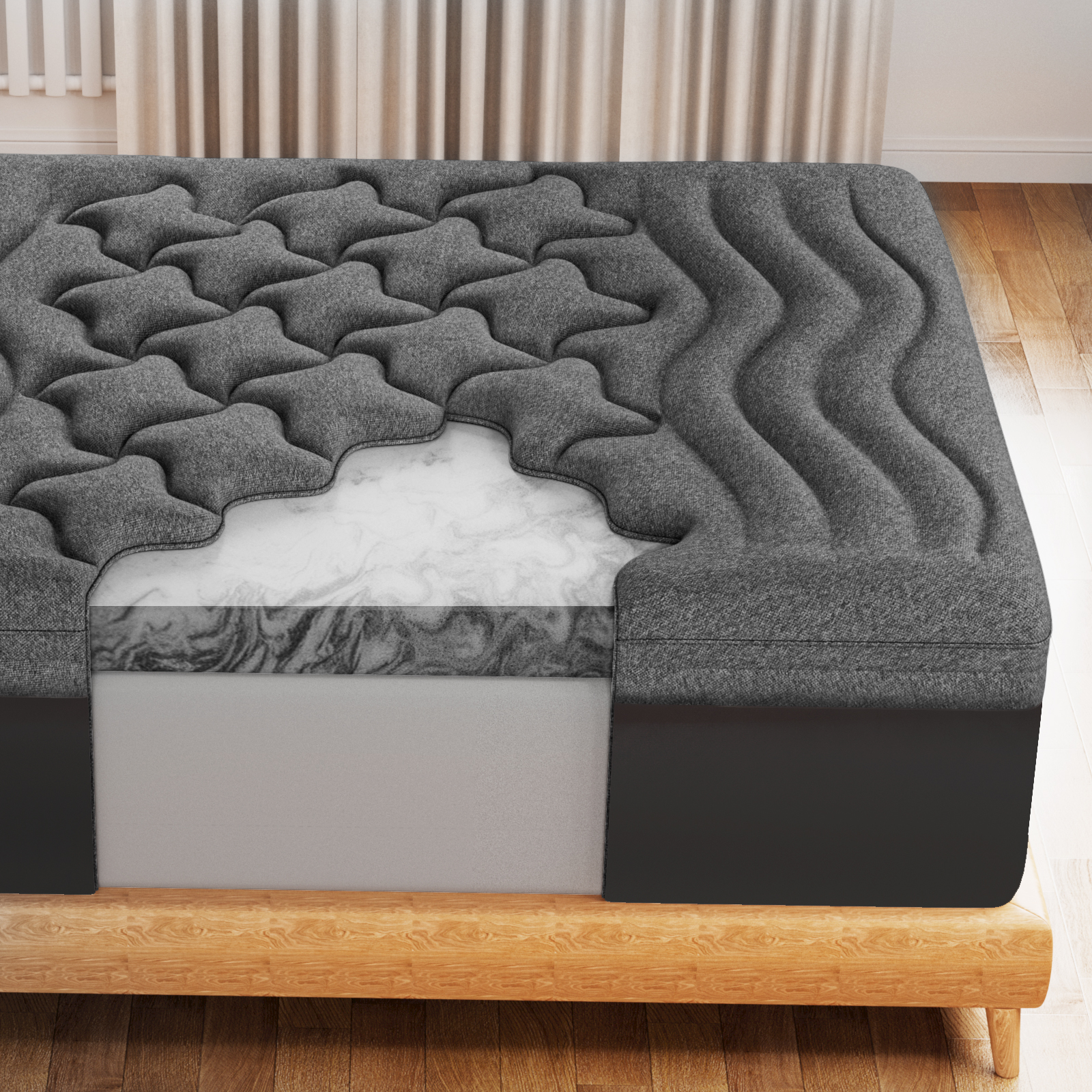 HOMRELEXA Dual Layer 4 Inch Bamboo Memory Foam Mattress Topper Full Size, 2 Inch Thick Soft Quilted Pillow Top Cover Plus 2 Inch Charcoal Gel Memory Foam Mattress Pad for Back Pain Relief