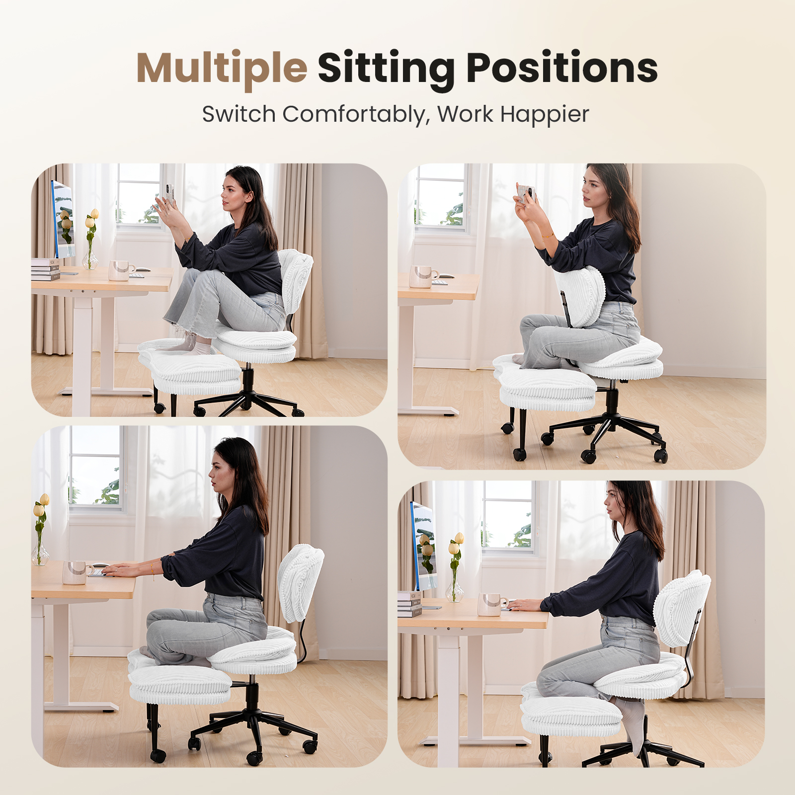 Cloud Cross‑Legged Corduroy Office Chair