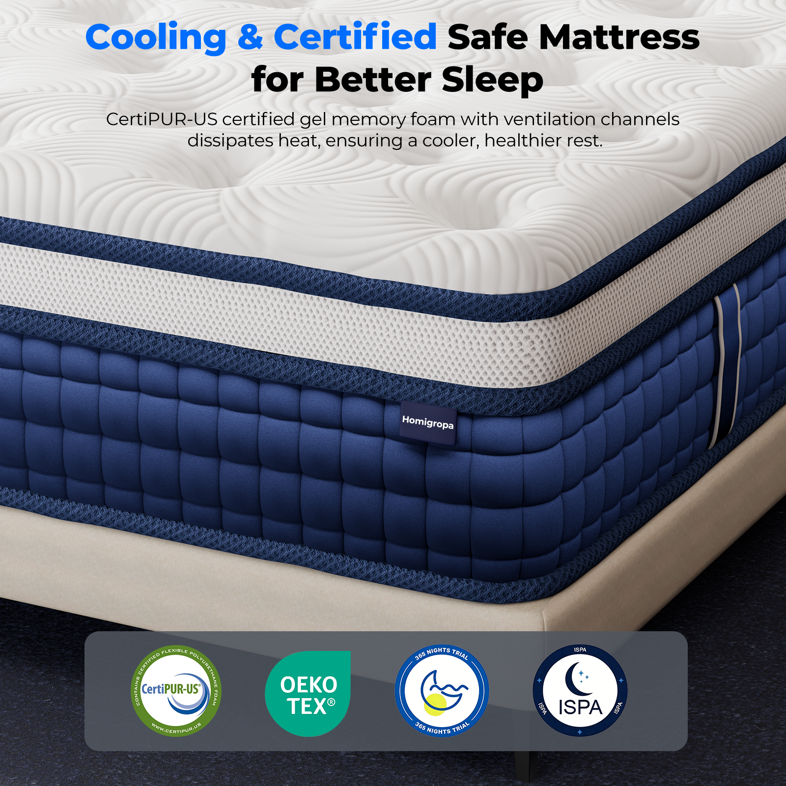 HOMiGroPa Mattress, Medium, Hybrid Mattress,Medium Support, Individually Pocketed Coils, Zoned Support & Motion Isolation, CertiPUR-US Certified