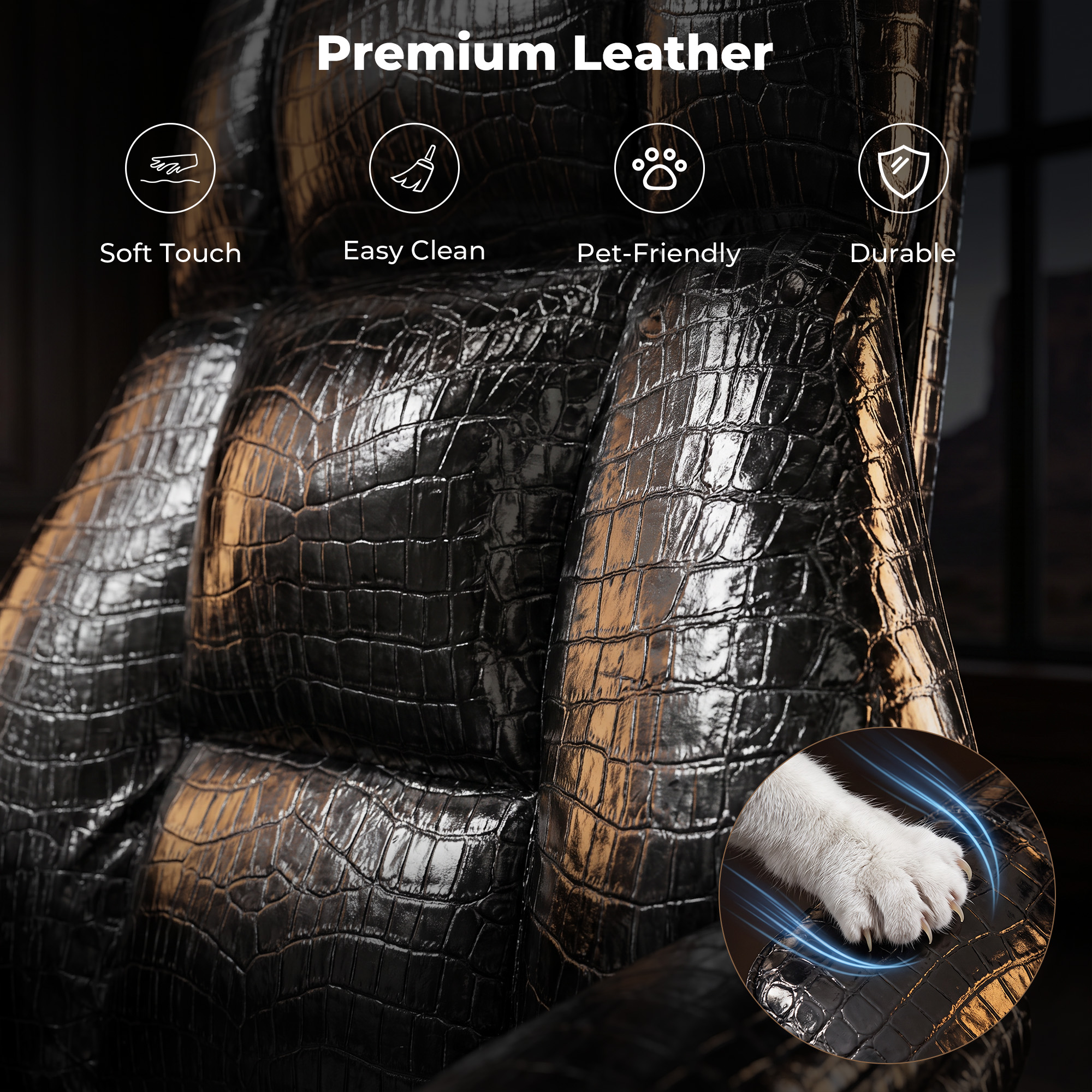 Black Croc‑Embossed Faux Leather Cloud Chair
