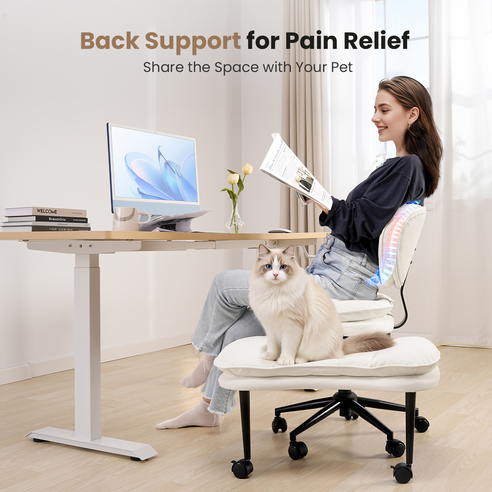 Cloud Cross‑Legged PU Leather Office Chair