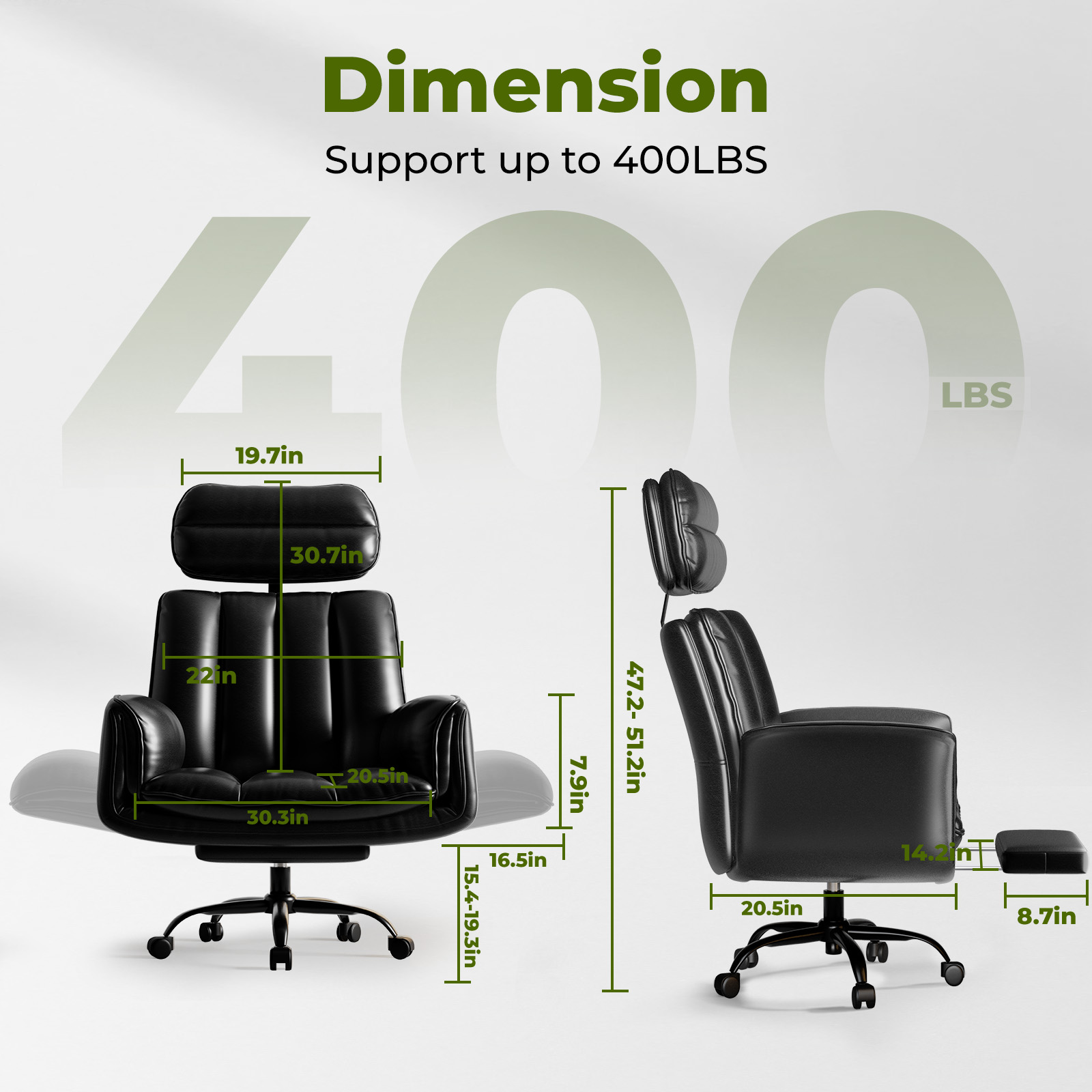 HOMRELEXA Criss Cross Office Chair with Armrests & Wheels, Comfy Big and Tall Chair, Ergonomic Executive Gaming Computer Chairs with Foot Rest, PU Leather Wide Seat Reclining Desk Chair, Black
