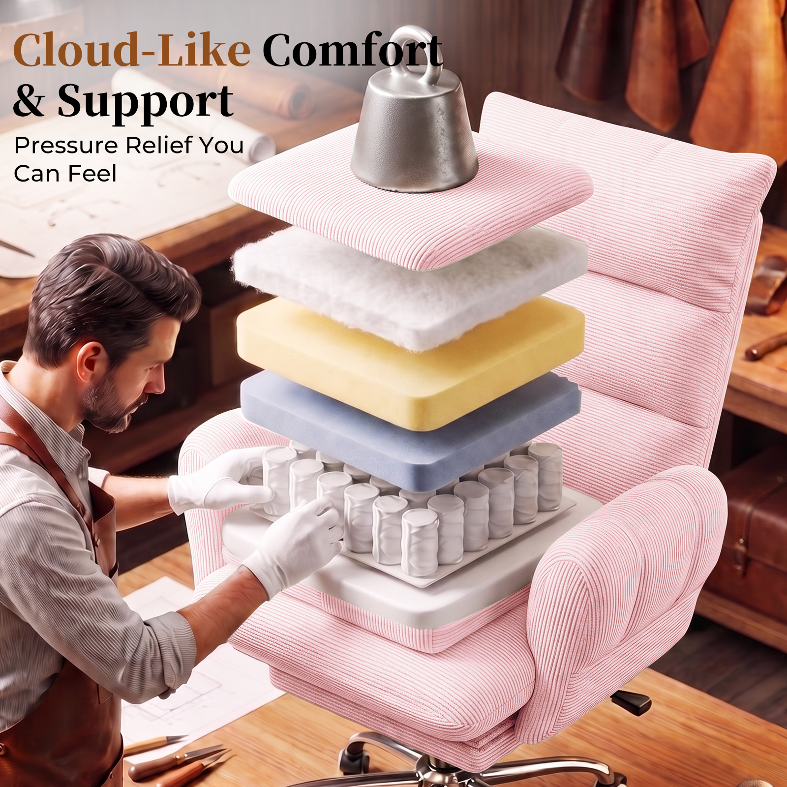 HOMRELEXA Cross Legged Office Chair, Cloud Desk Chair with Flip-Up Arm Rests, Foot rest, Wide Seat, Comfy Executive Ergonomic Computer Gaming Chair, Black