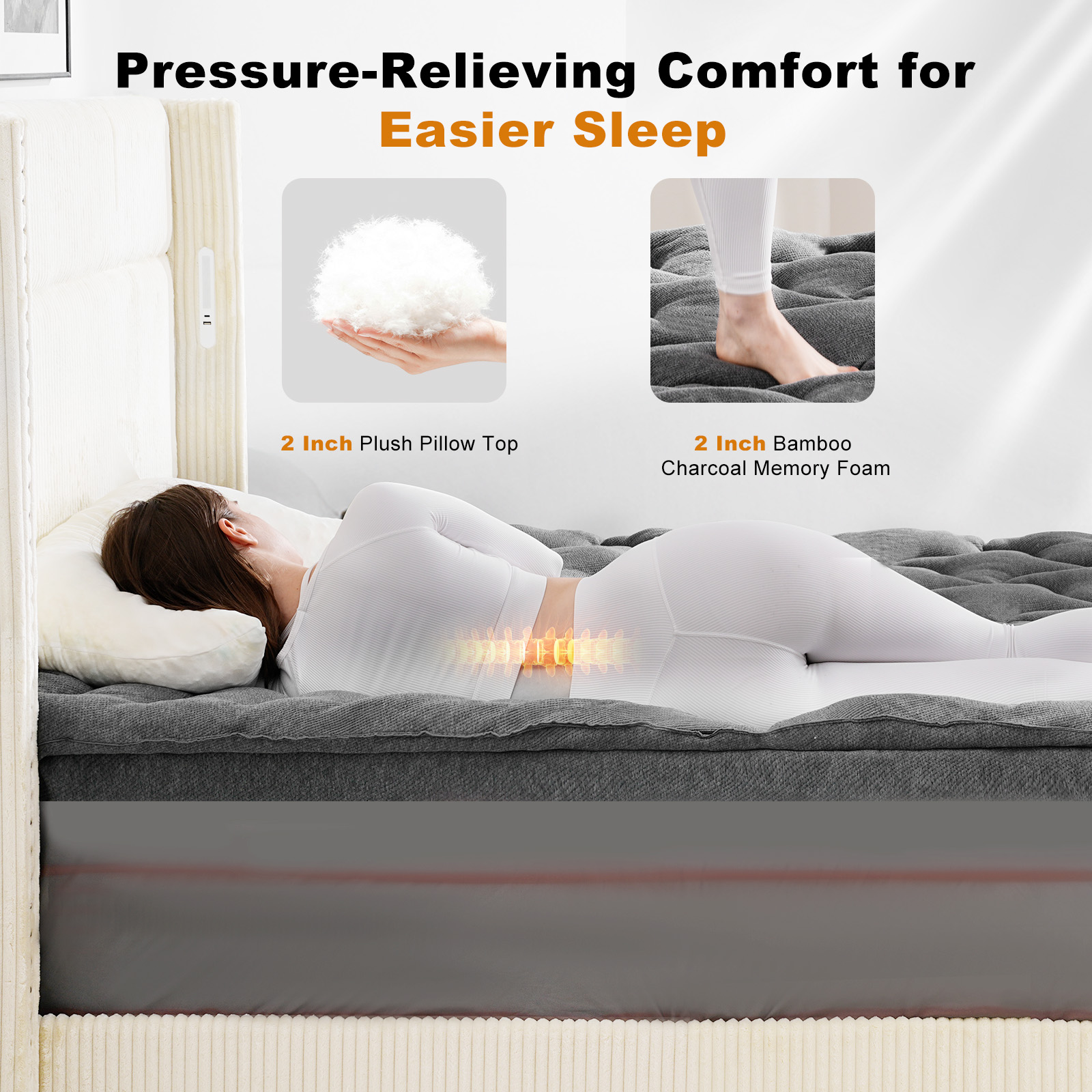 HOMRELEXA Dual Layer 4 Inch Bamboo Memory Foam Mattress Topper Full Size, 2 Inch Thick Soft Quilted Pillow Top Cover Plus 2 Inch Charcoal Gel Memory Foam Mattress Pad for Back Pain Relief
