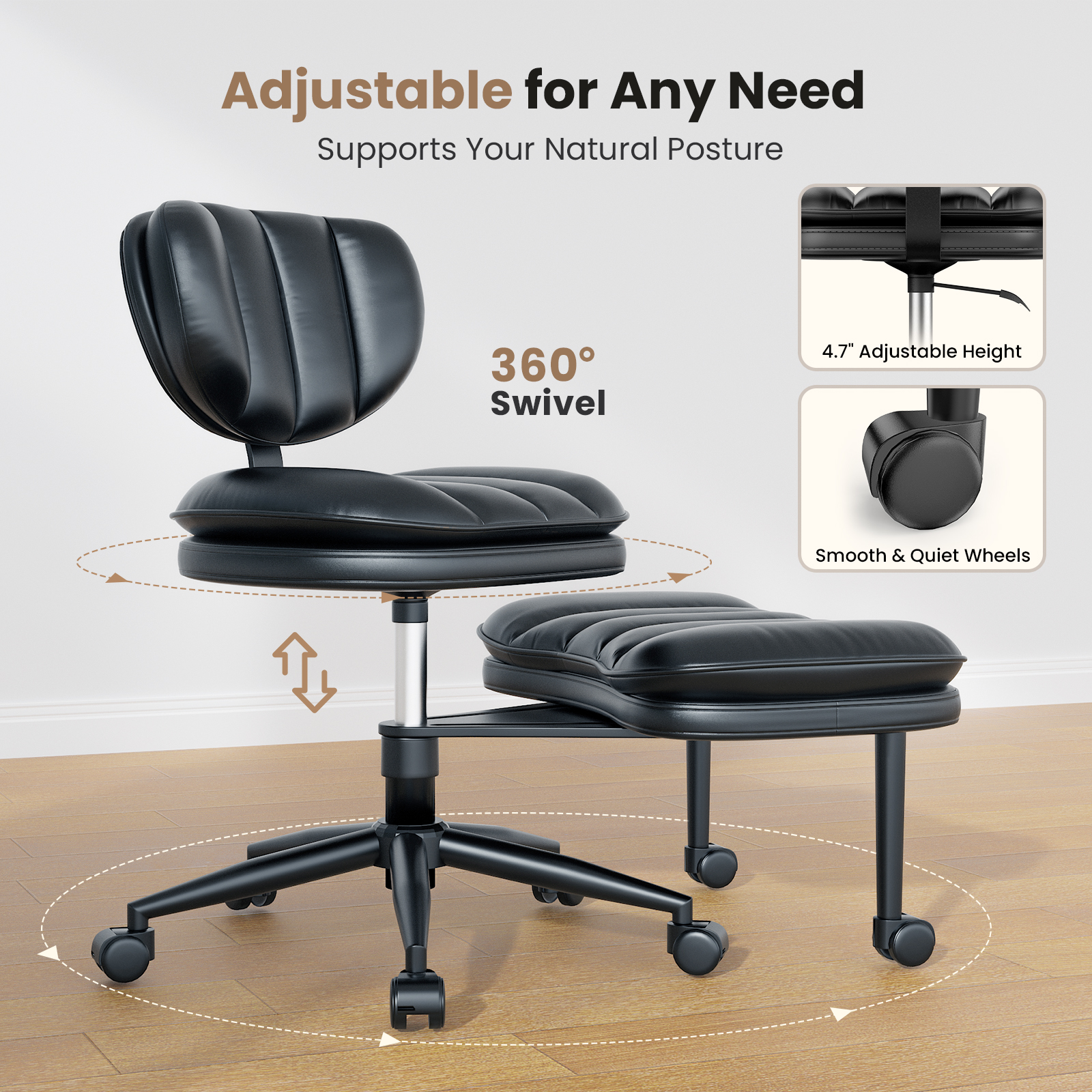 Cloud Cross‑Legged PU Leather Office Chair