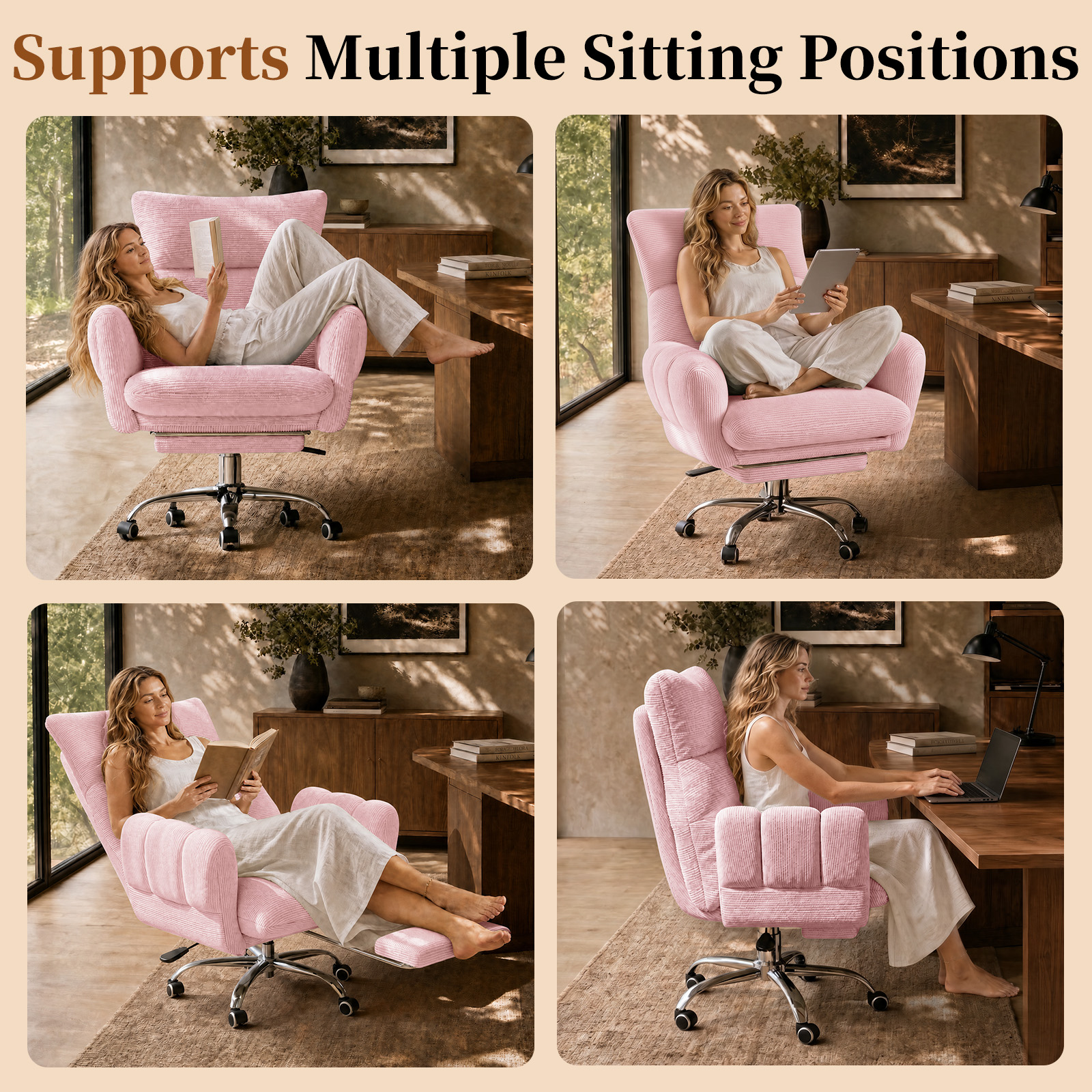 HOMRELEXA Cross Legged Office Chair, Cloud Desk Chair with Flip-Up Arm Rests, Foot rest, Wide Seat, Comfy Executive Ergonomic Computer Gaming Chair, Black