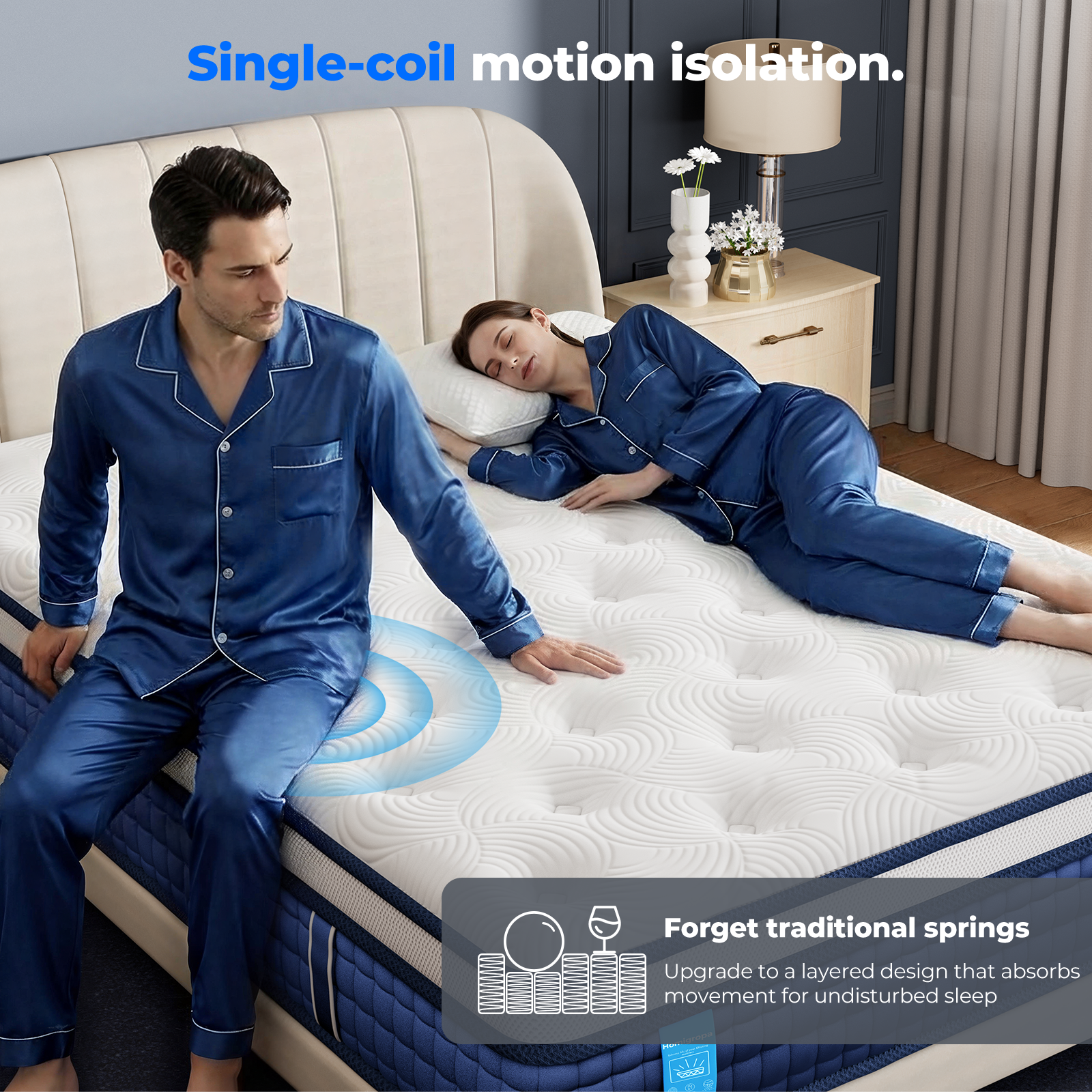 HOMiGroPa Mattress, Medium, Hybrid Mattress,Medium Support, Individually Pocketed Coils, Zoned Support & Motion Isolation, CertiPUR-US Certified