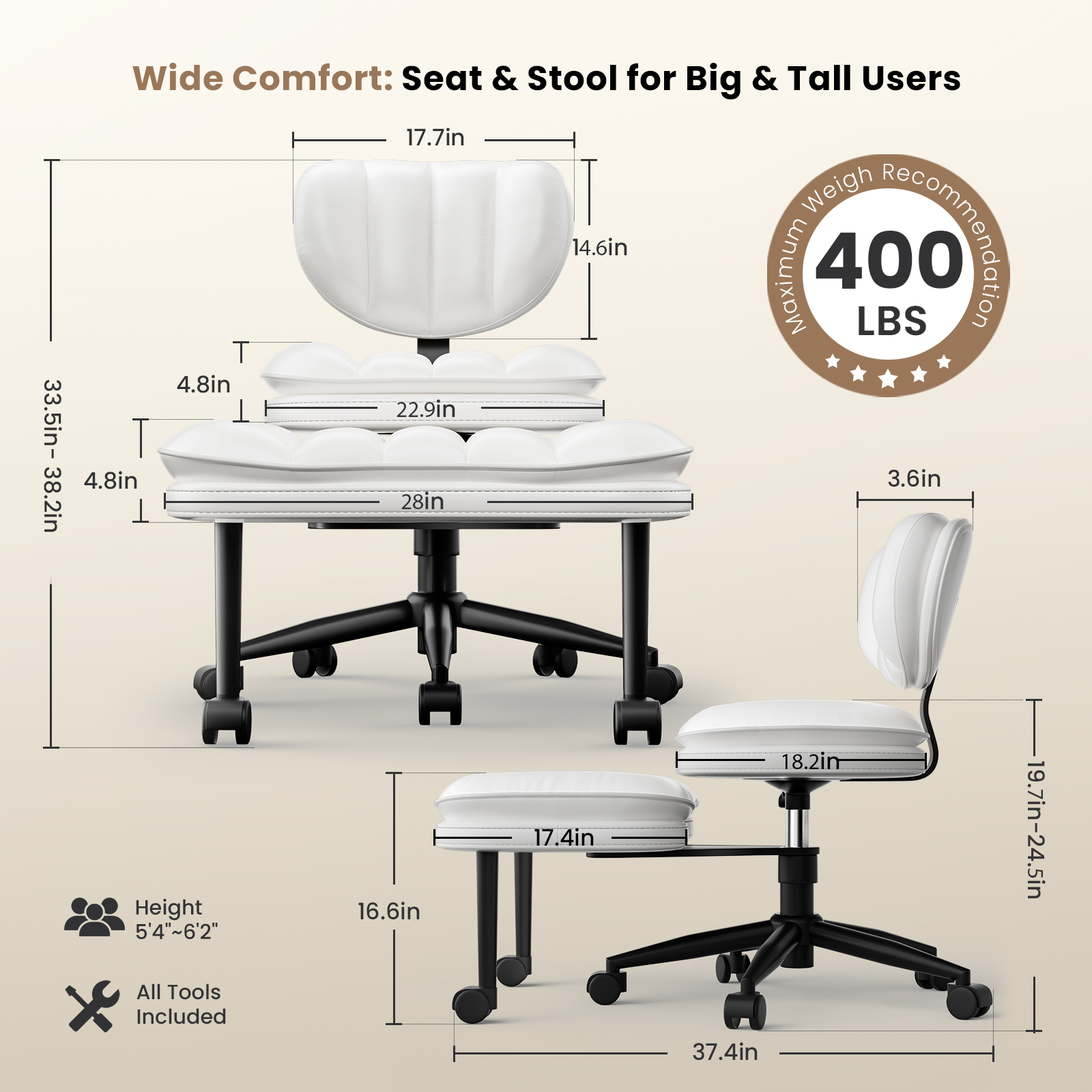 White Cross‑Legged PU Leather Cloud Office Chair