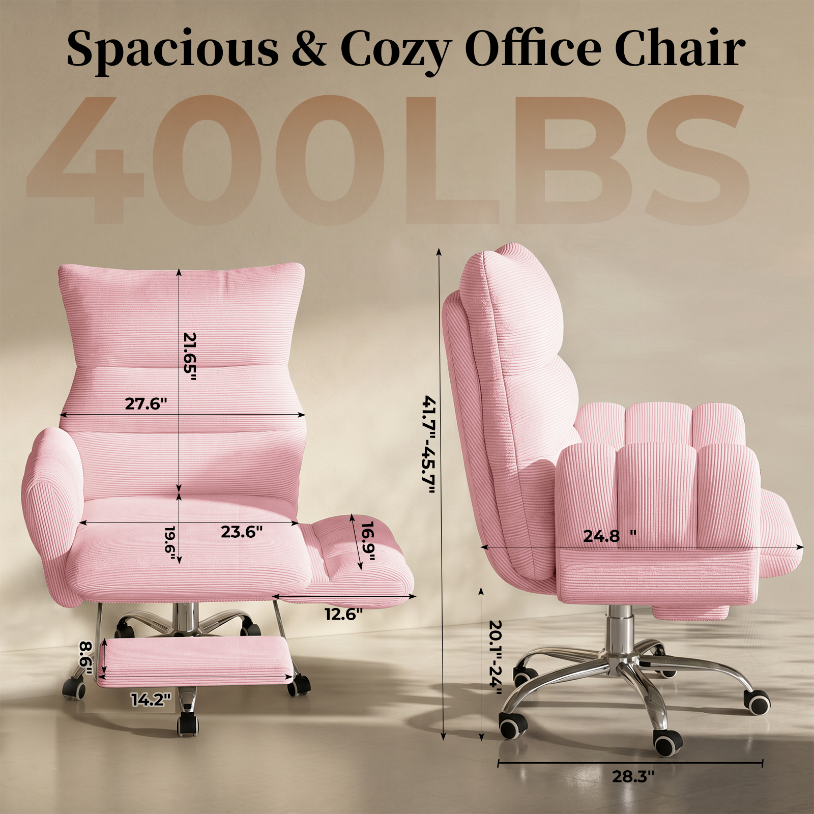 HOMRELEXA Cross Legged Office Chair, Cloud Desk Chair with Flip-Up Arm Rests, Foot rest, Wide Seat, Comfy Executive Ergonomic Computer Gaming Chair, Black