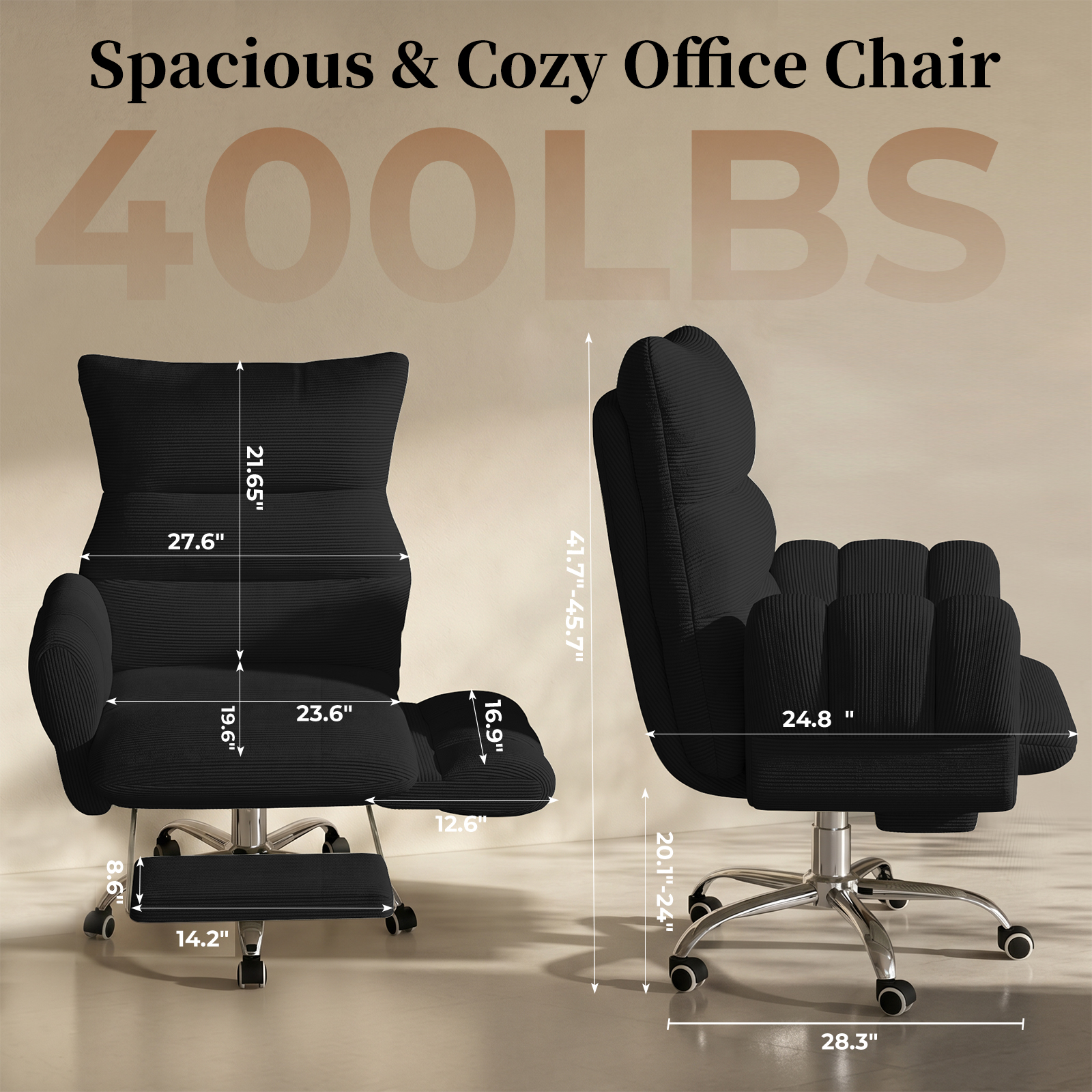 HOMRELEXA Cross Legged Office Chair, Cloud Desk Chair with Flip-Up Arm Rests, Foot rest, Wide Seat, Comfy Executive Ergonomic Computer Gaming Chair, Black