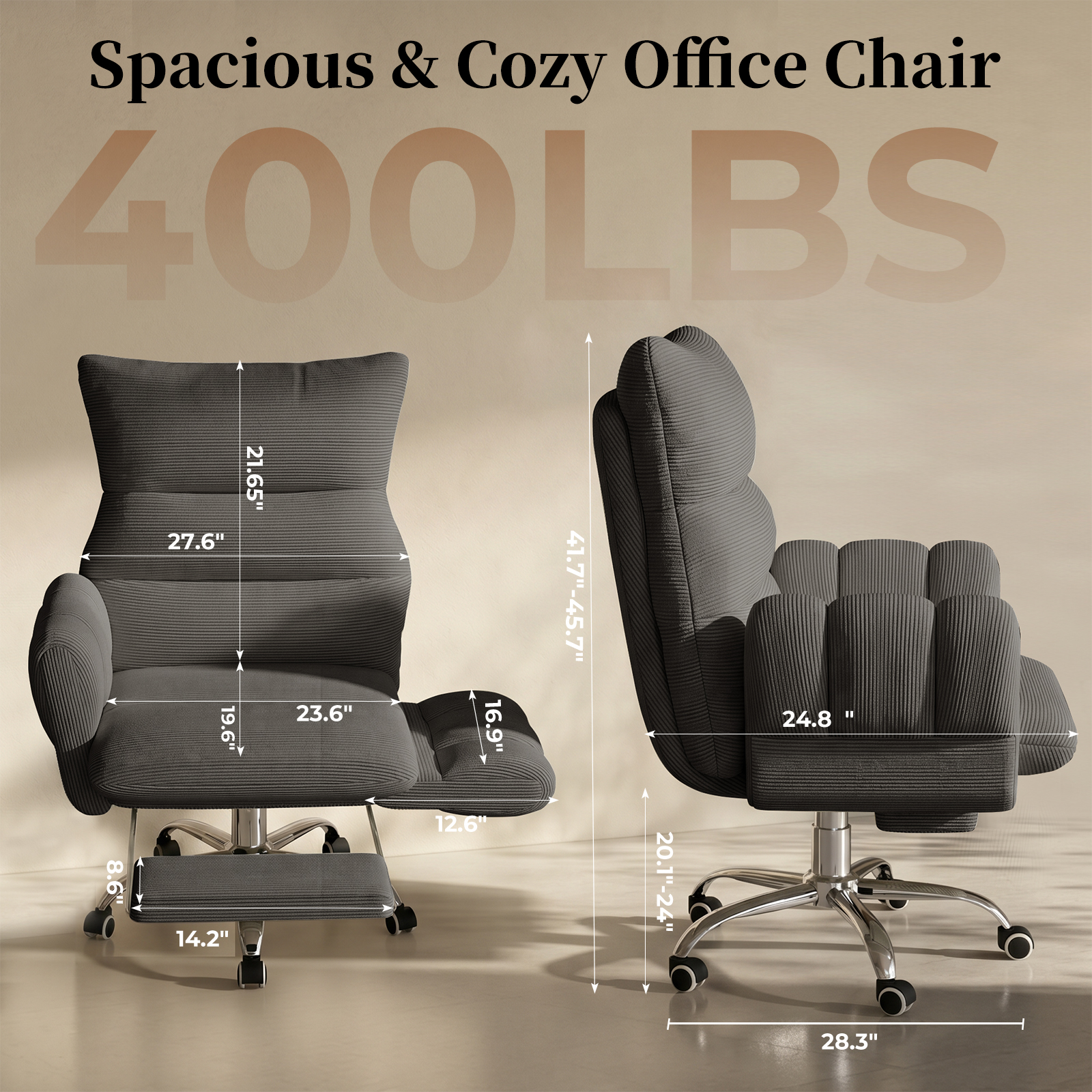 HOMRELEXA Cross Legged Office Chair, Cloud Desk Chair with Flip-Up Arm Rests, Foot rest, Wide Seat, Comfy Executive Ergonomic Computer Gaming Chair, Black