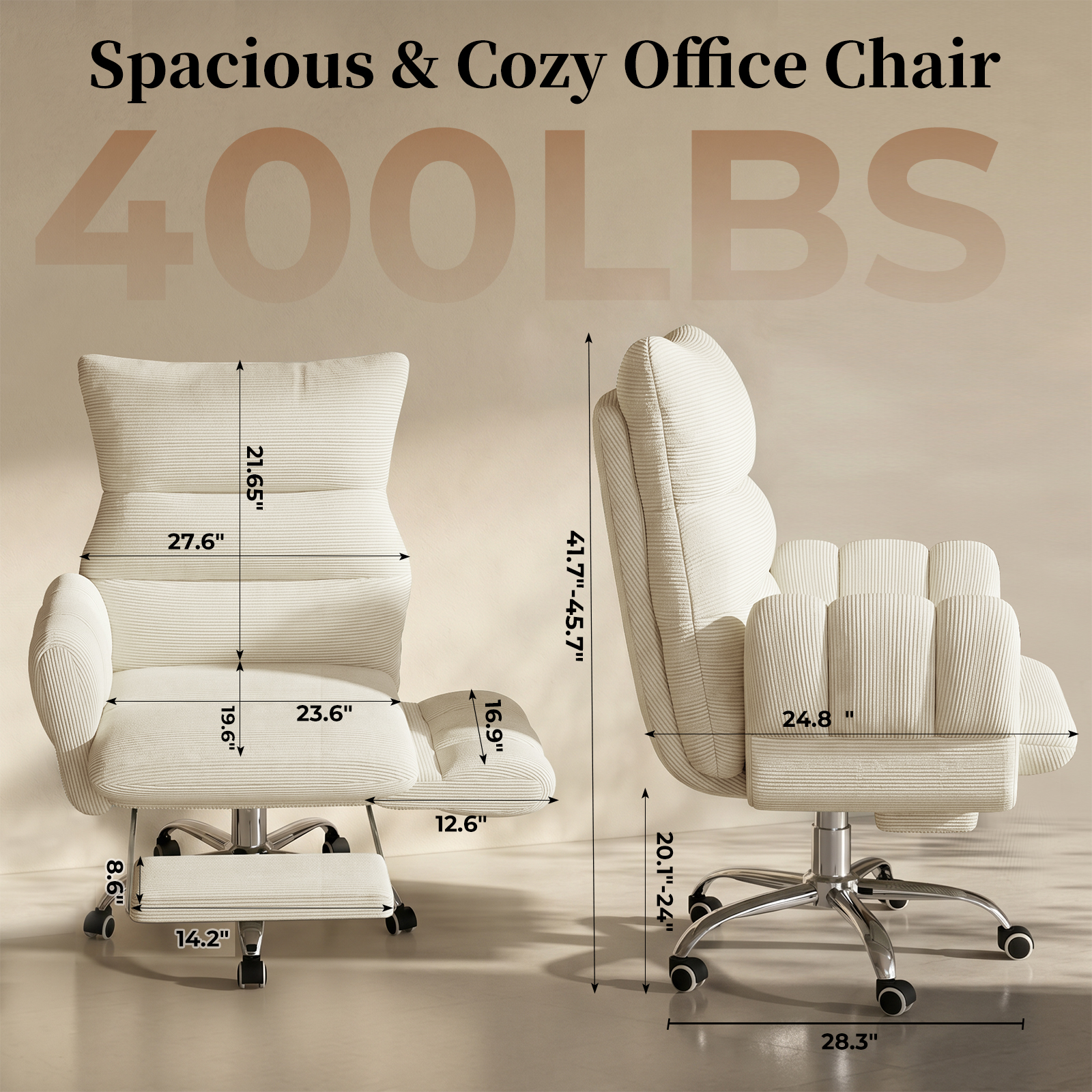 HOMRELEXA Cross Legged Office Chair, Cloud Desk Chair with Flip-Up Arm Rests, Foot rest, Wide Seat, Comfy Executive Ergonomic Computer Gaming Chair, Black