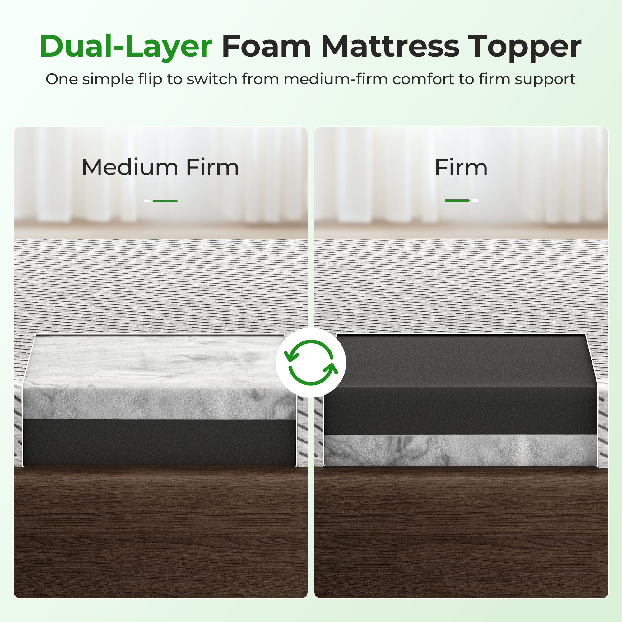 HOMRELEXA Bamboo Mattress Topper Full Size 2 Inch, Cooling Gel & Bamboo Charcoal Memory Foam Mattress Topper for Back Pain Relief, Firm Dual-Layer Foam Bed Pad with Removable Cover