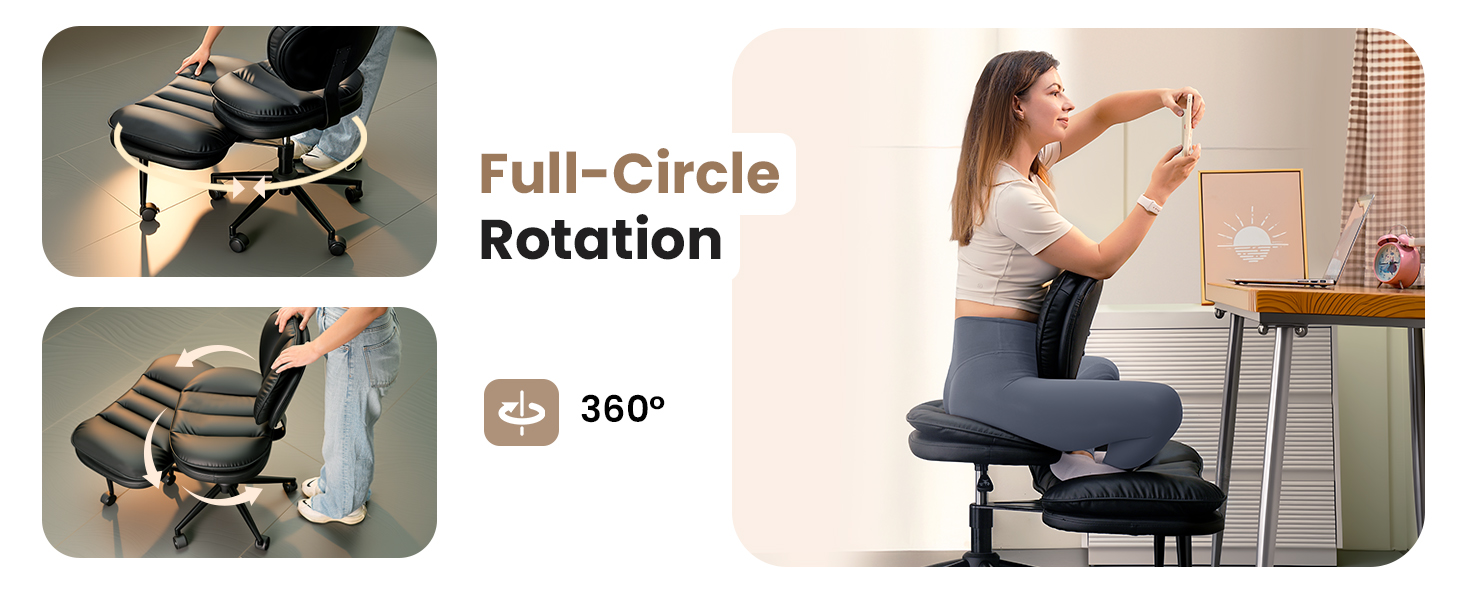 Cross Legged Office Chair, Ergonomic Cloud Criss Cross Desk Chair, Meditation Chair with Wheels, Height Adjustable Seat for ADHD, Wide Kneeling Chair with Back Support, Black
