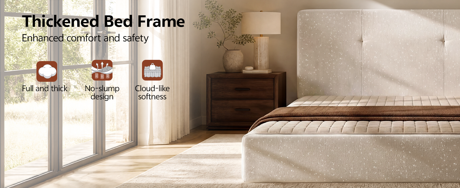 Full Boneless Bed Frame and Headboard, Cloud Platform Bed, Assembly-Free