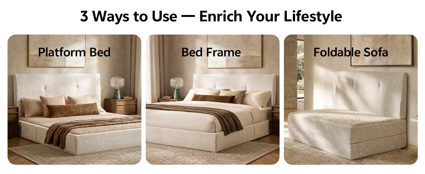 Full Boneless Bed Frame and Headboard, Cloud Platform Bed, Assembly-Free