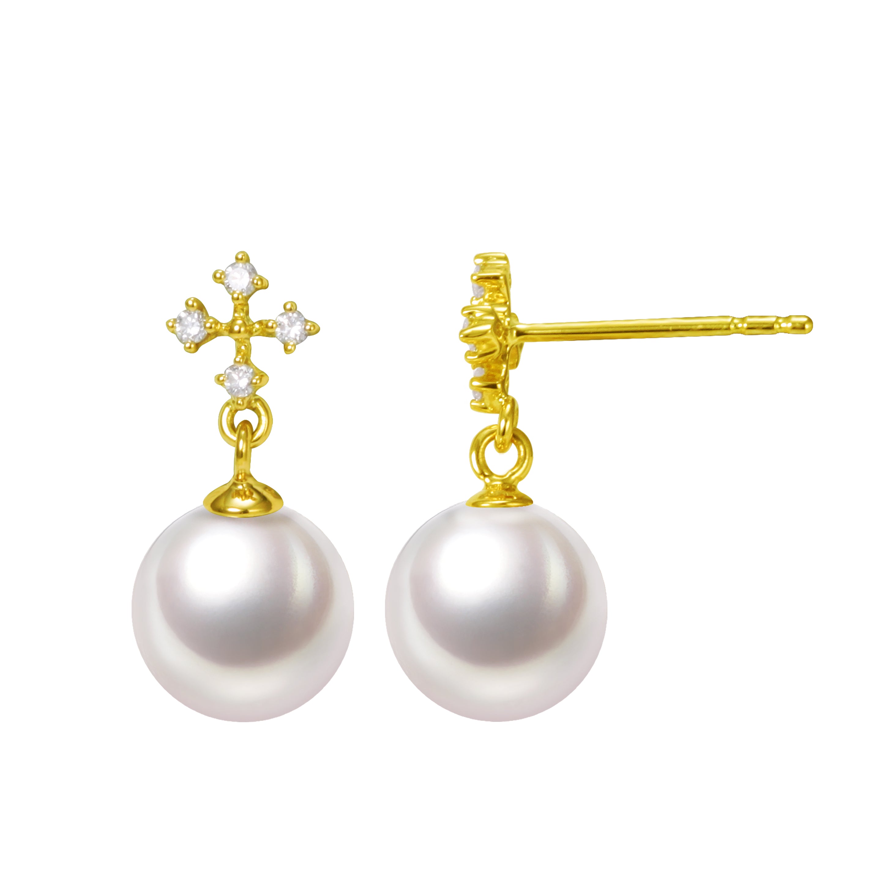 G18k Diamonds Elegant Cross Edison Pearl Studs Earrings