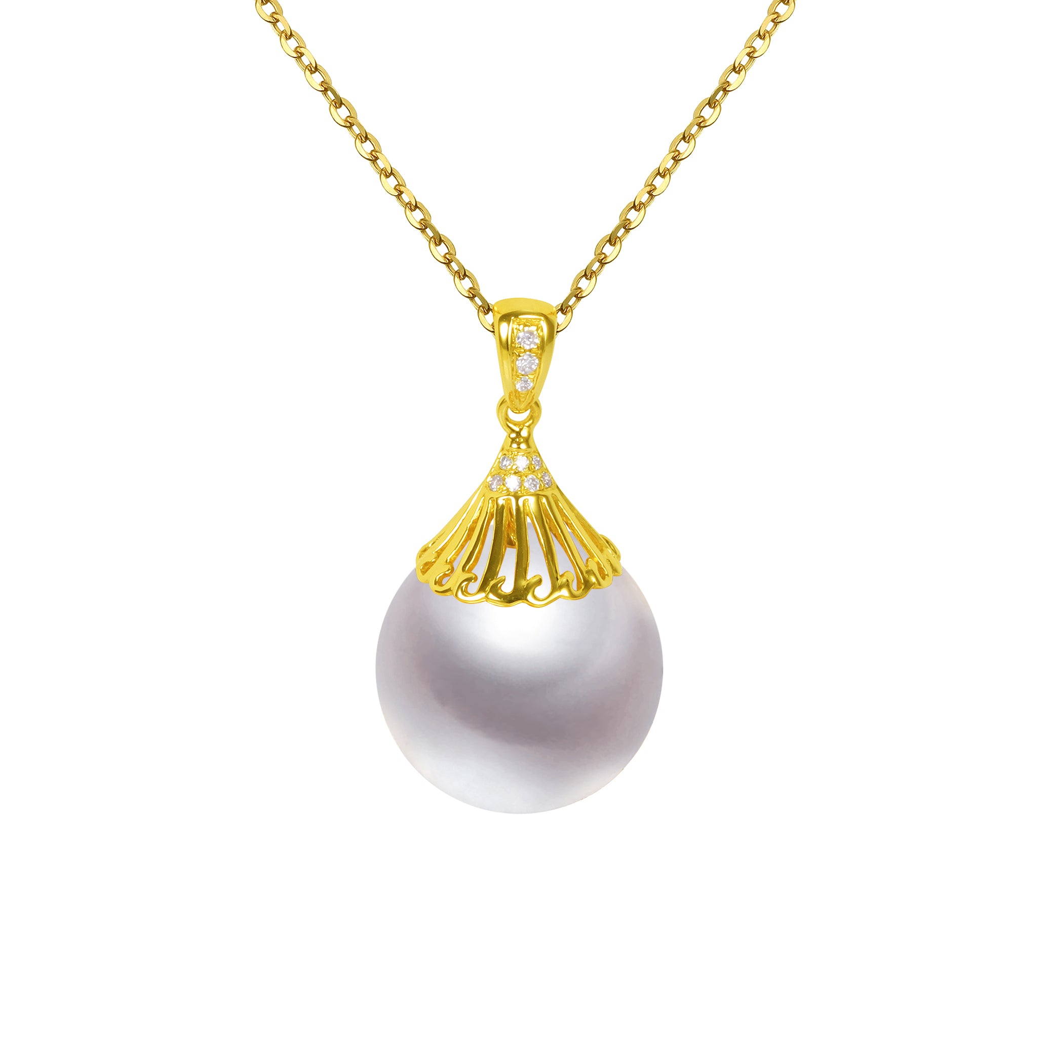 G18K Diamonds Angel Trumpet Pearl Pendant