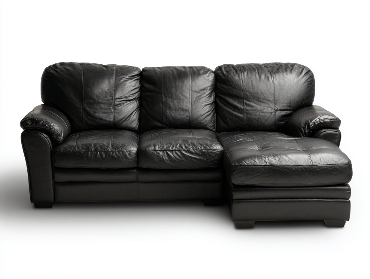 Echt leren hoekbank – zwart – met chaise longue en drie rugkussens
