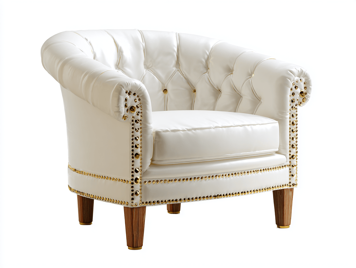 Fauteuil – echt leer – wit – chesterfield stijl met messing details