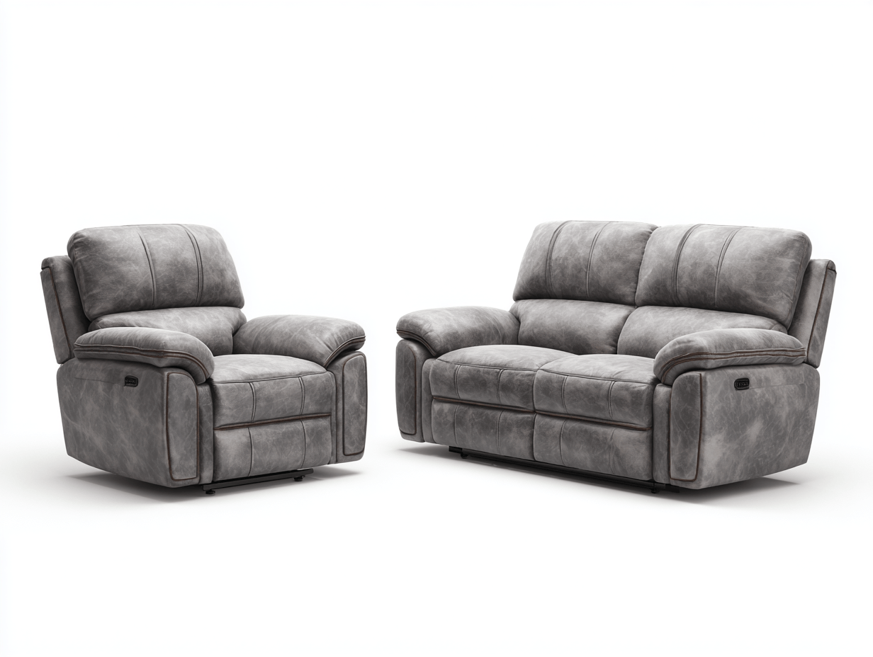 Tweepersoonsbank en fauteuil set - grijs kunstleer - relaxfunctie - modern comfort