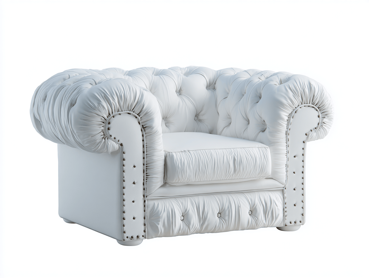 Fauteuil - kunstleer wit - Chesterfield stijl met capitons en siernagels