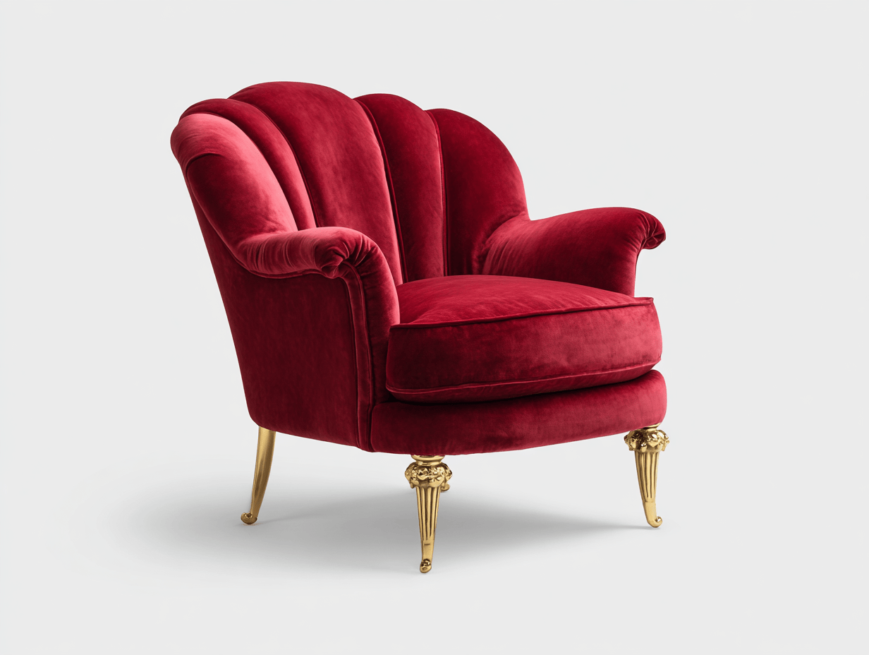 Fauteuil – fluweel – rood – met goudkleurige poten