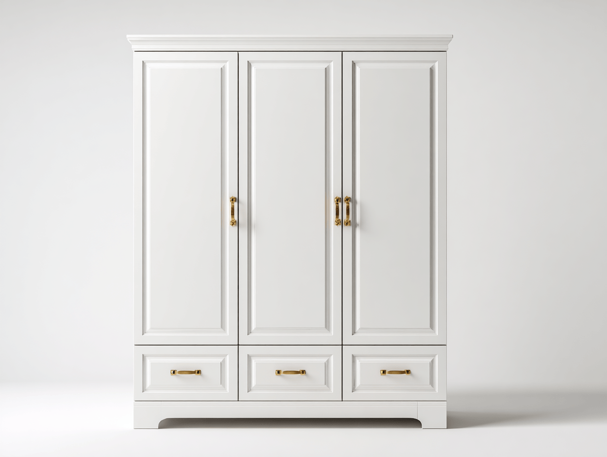 Kledingkast – hout – wit – met drie deuren en drie lades