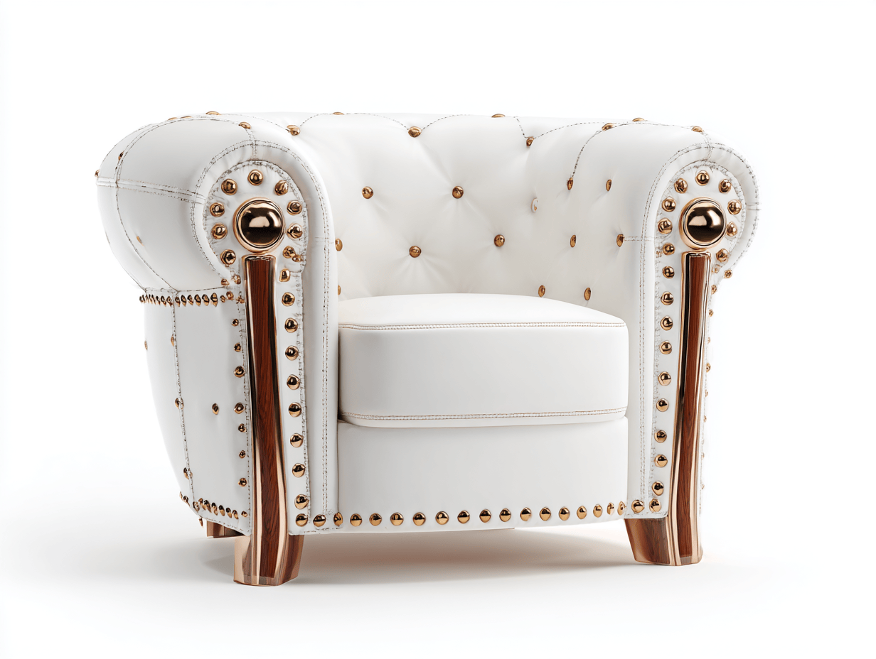 Fauteuil – kunstleer – wit – chesterfield stijl met gouden details