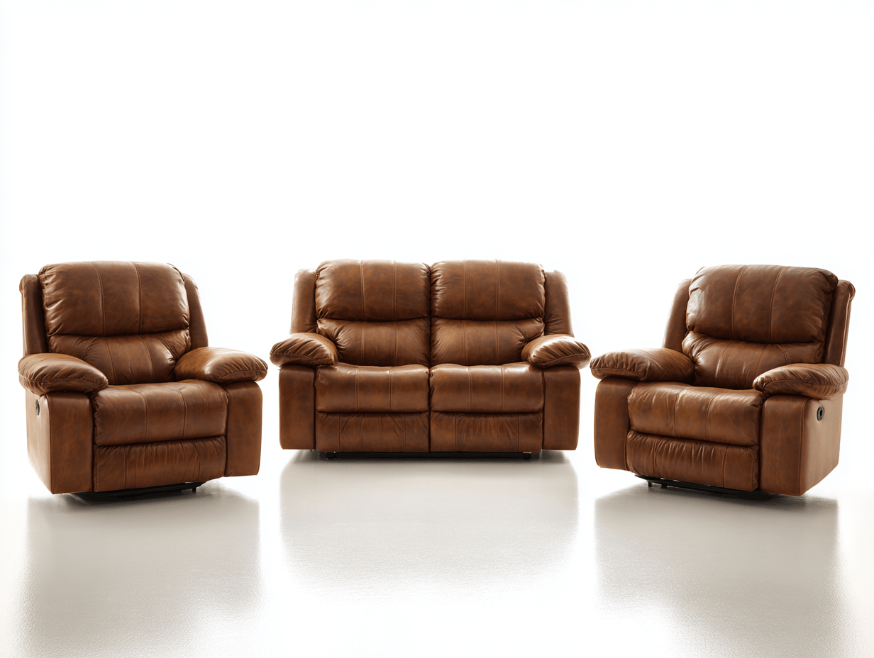 2-zits bank en 2 fauteuils set – echt leer – bruin – met relaxfunctie