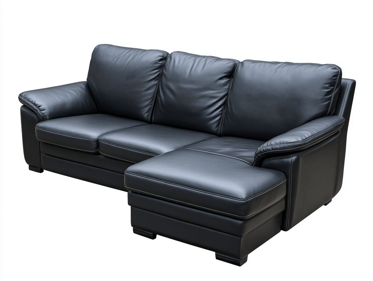 Kunstleren hoekbank – zwart – met chaise longue en drie rugkussens