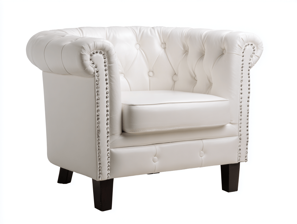 Fauteuil – echt leer – wit – chesterfield stijl