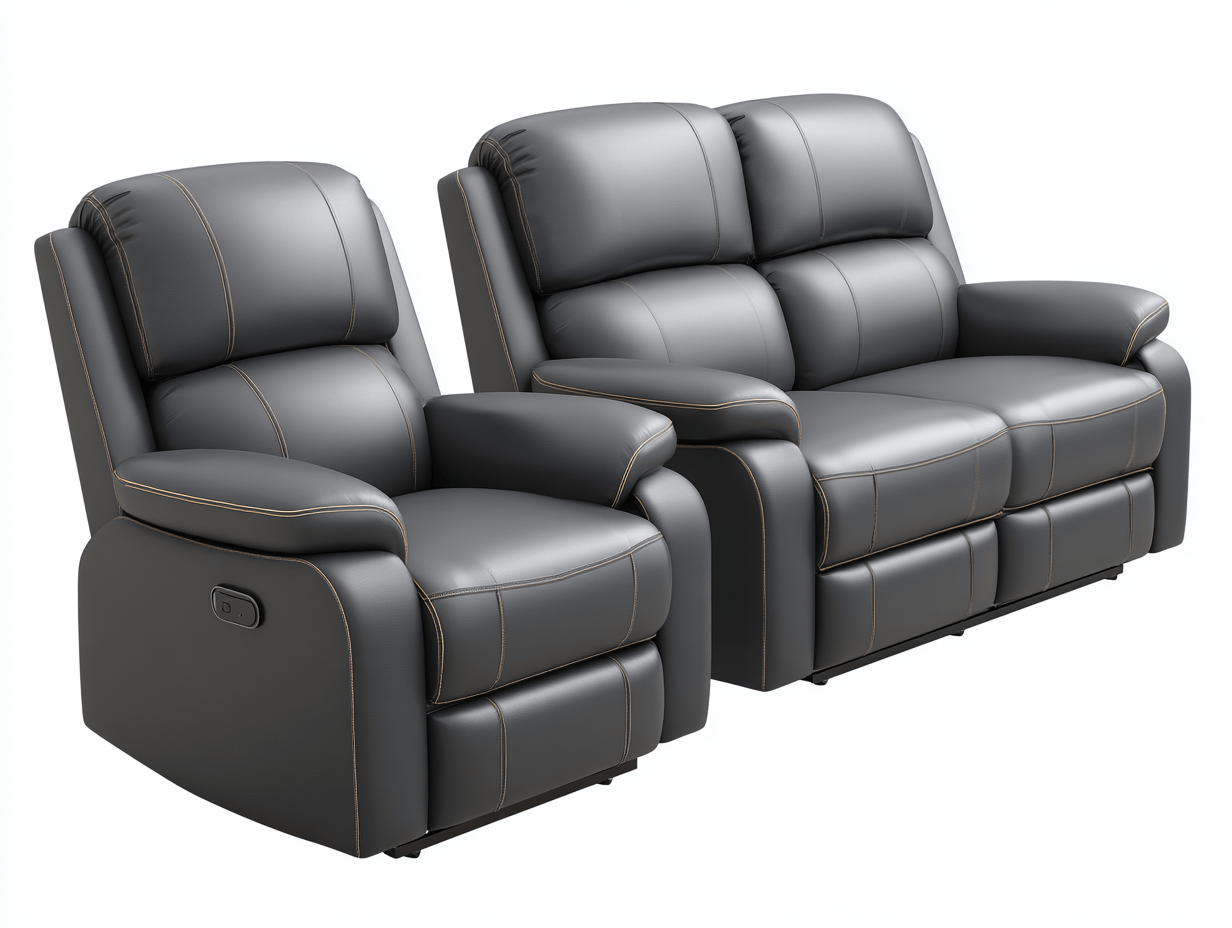 2-zits bank en fauteuil set – kunstleer – donkergrijs – met relaxfunctie