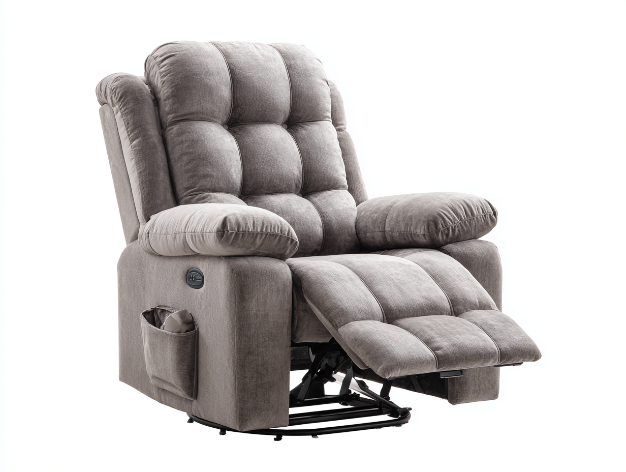 Fauteuil met elektrische relax- en liftfunctie – stof – lichtgrijs – modern – met zijvak