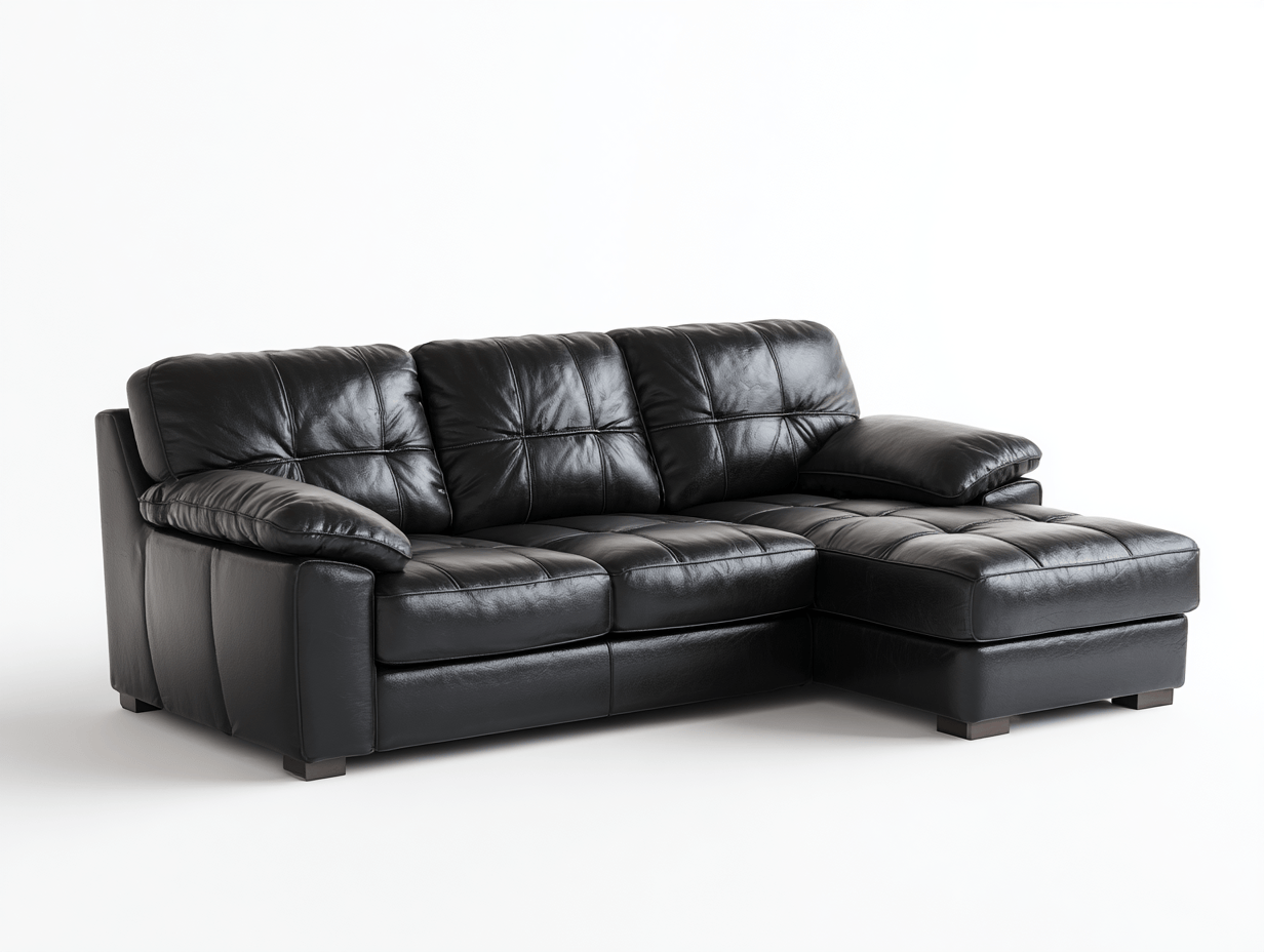 L-vorm hoekbank – kunstleer – zwart – met capitoné rugleuning