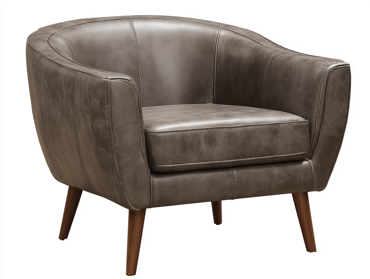 Fauteuil – kunstleer – grijs – retro stijl met houten poten