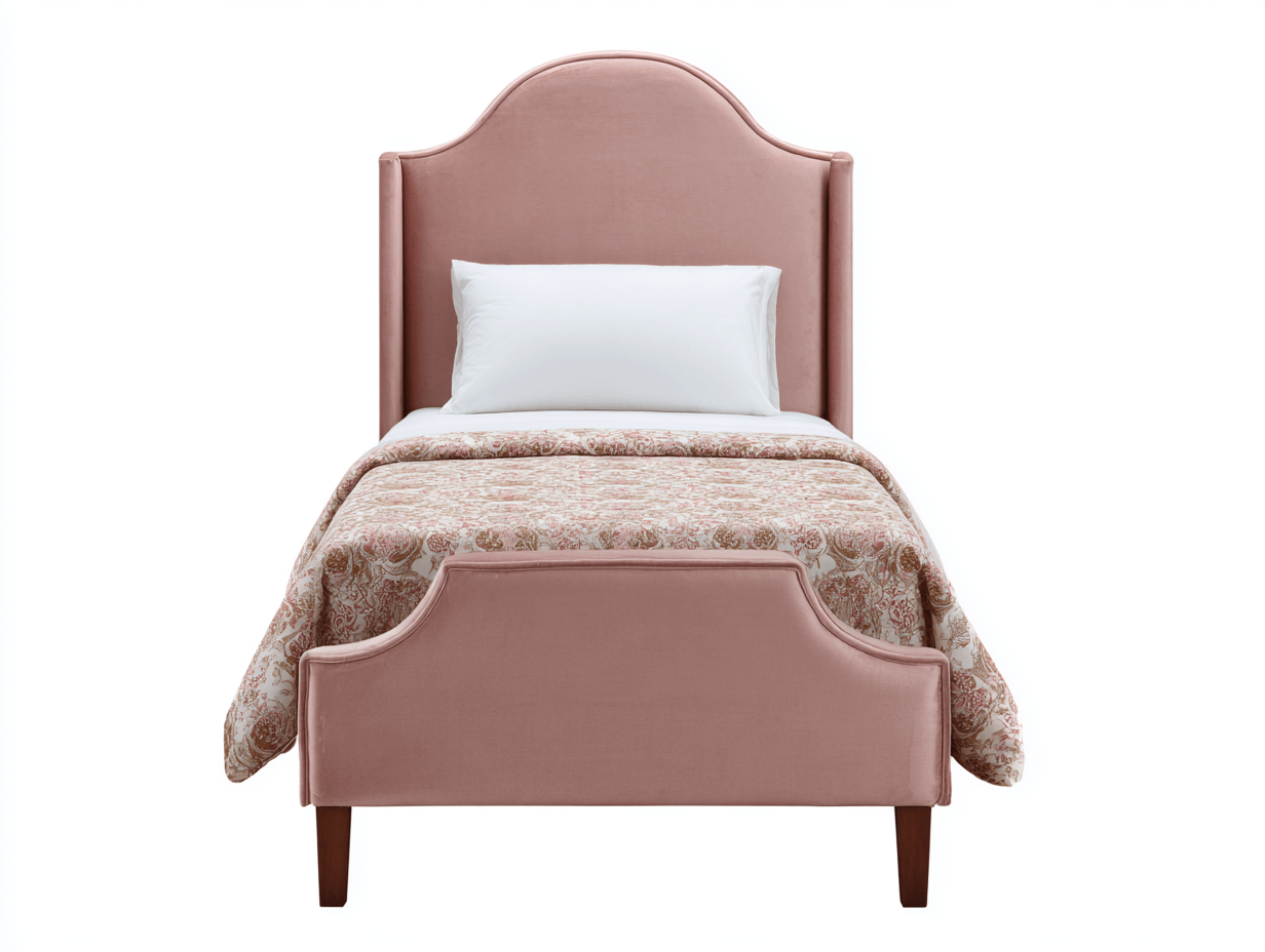 Gestoffeerde kinderbed - roze fluweel - klassiek design met hoofdbord en voetbord